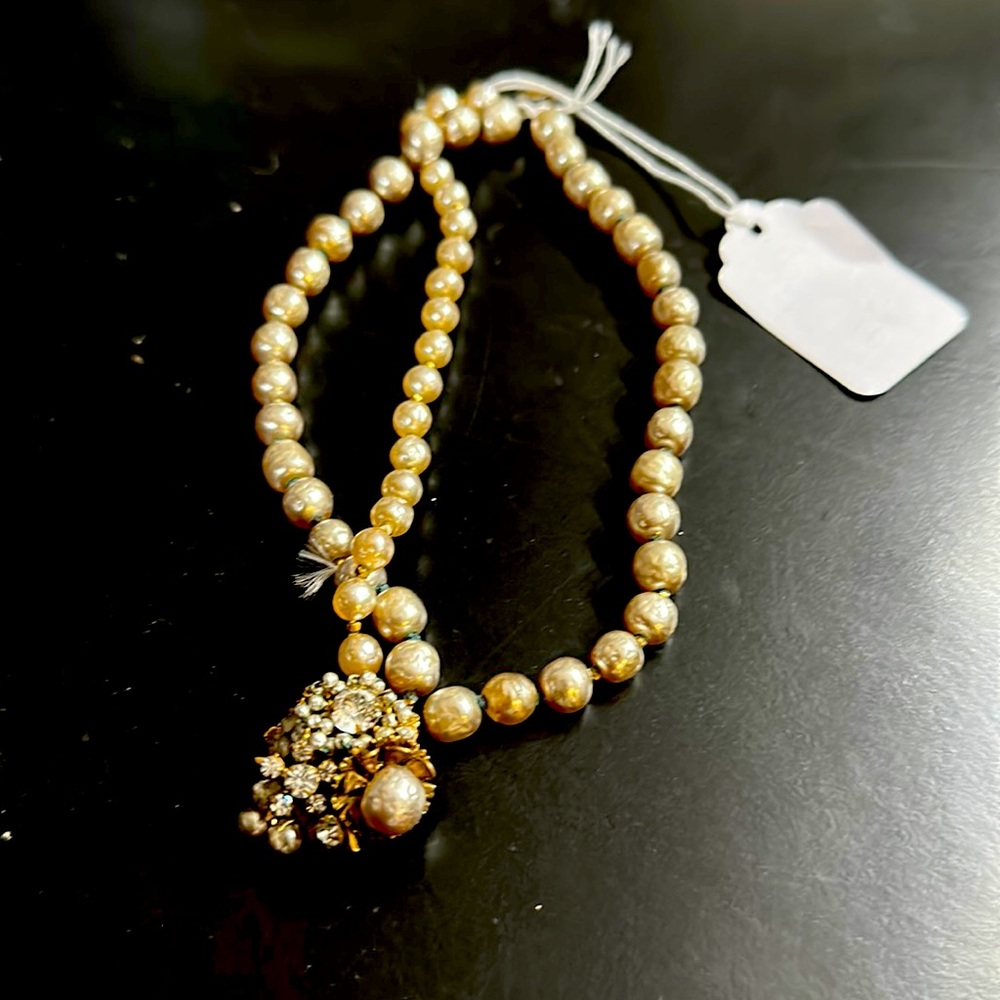 Miriam Haskell, vintage double strand bracelet with rhinestones and beads
